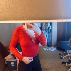 Elegant Red Lace V-Neck Top